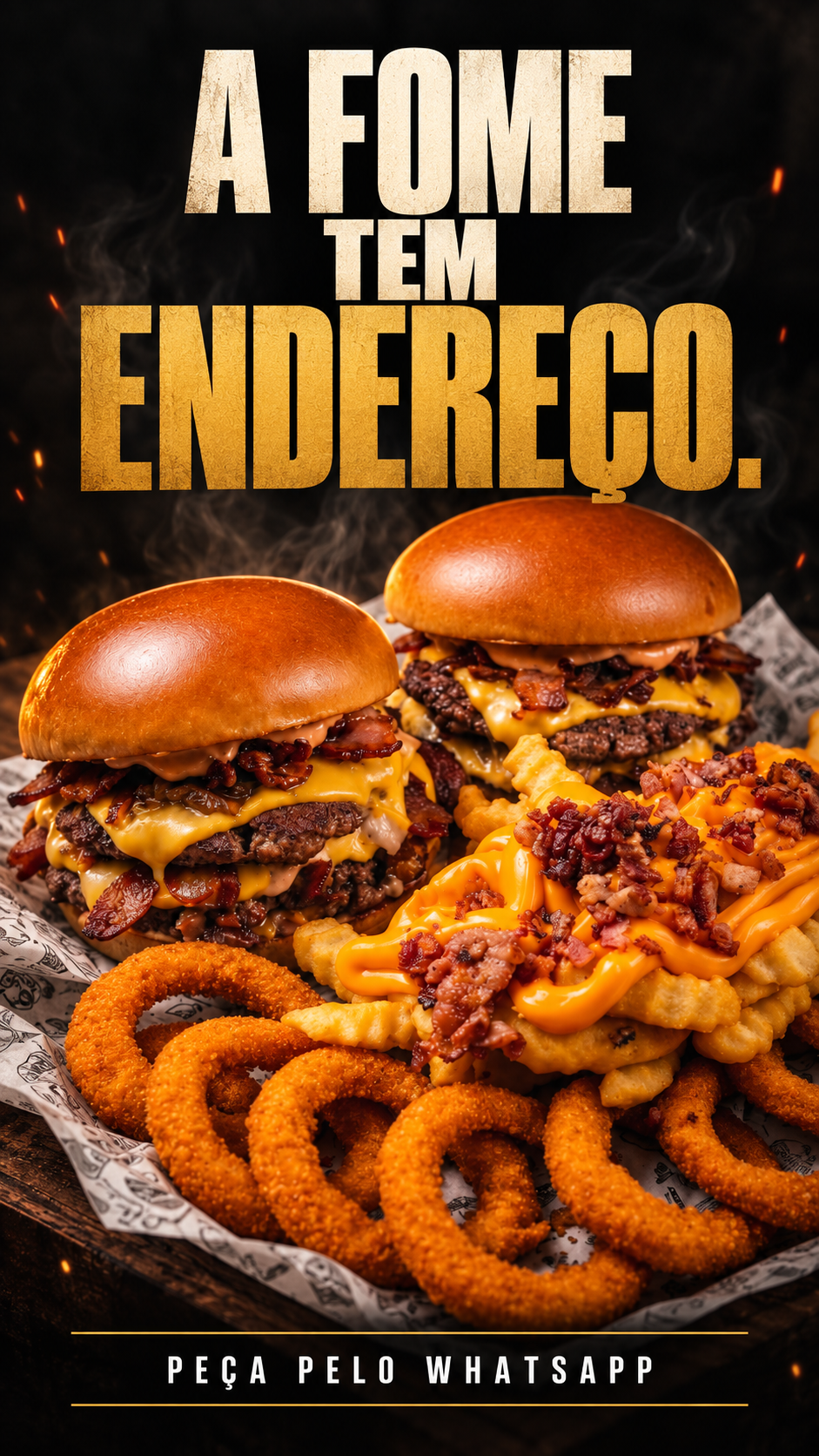Anúncio preto e dourado A fome tem endereço